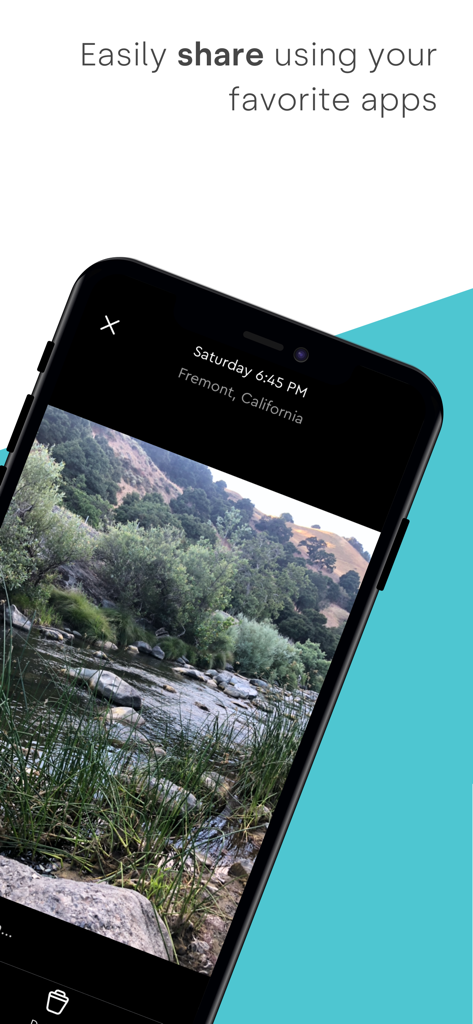 Smartphone displaying a nature photo within the My Cloud Home app interface with a sharing prompt