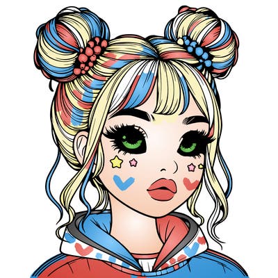 realistic girl with space buns