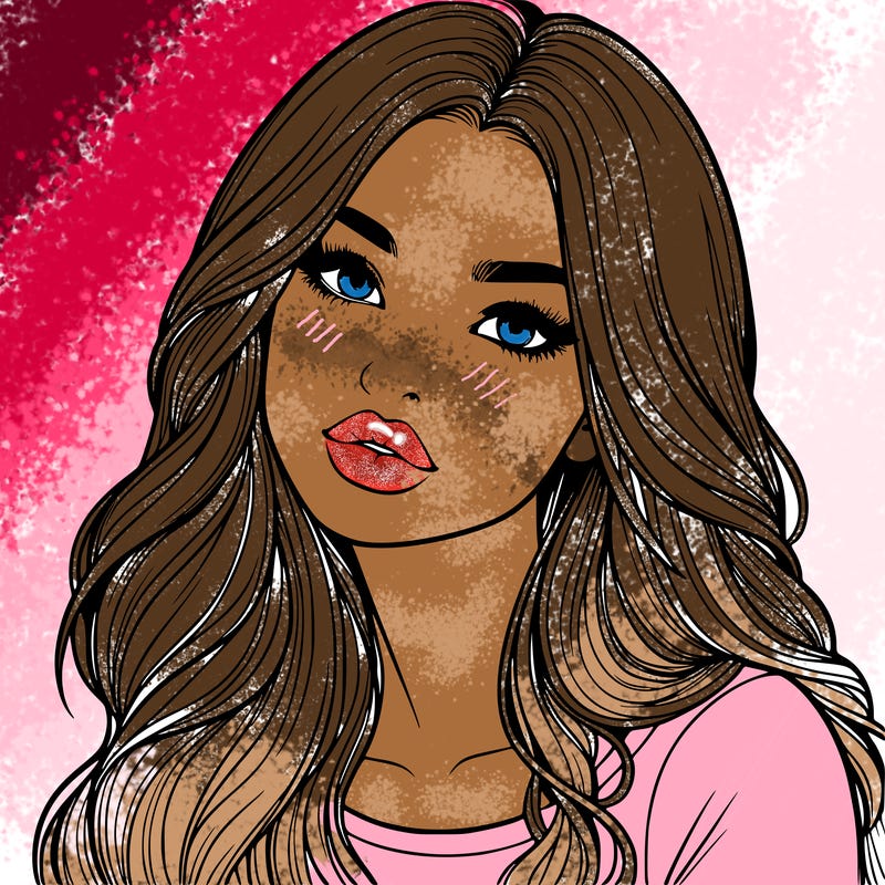 realistic girl with hair on her hair and lips