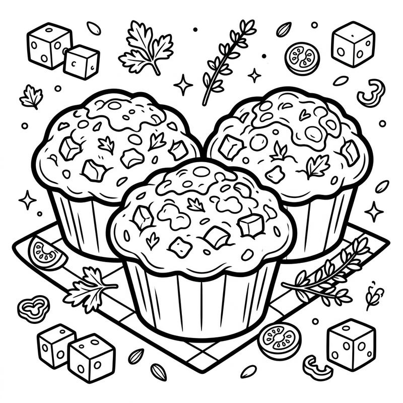 Introduce your little one to the joy of coloring with these adorable savory muffins. This toddler-friendly design features extra-thick lines and big shapes, perfect for developing fine motor skills and encouraging creativity.