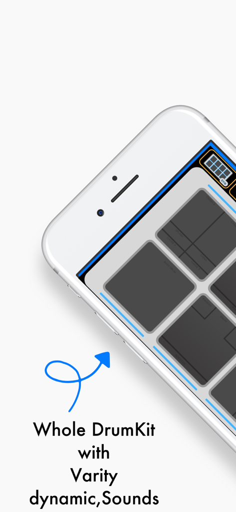 DP8 - Interface de l'application DP8 montrant un kit de pads de batterie numérique sur l'écran d'un iPhone.