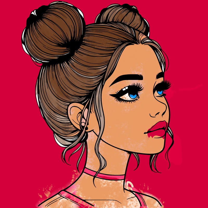 realistic girl with buns on the top of her head
