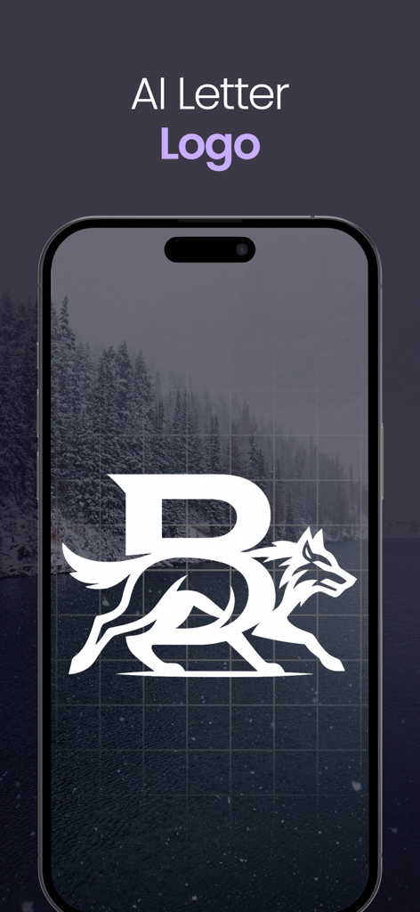 AI Logo Maker - Logi - A white wolf silhouette integrated with the letter B displayed on a smartphone screen as an AI generated logo