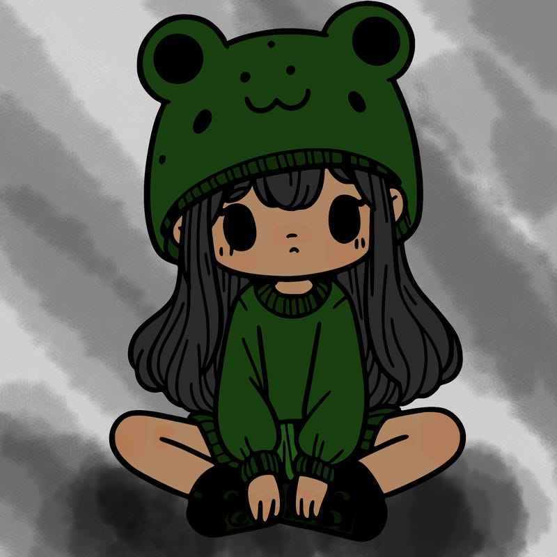 a girl wearing a frog hat and some frog socks