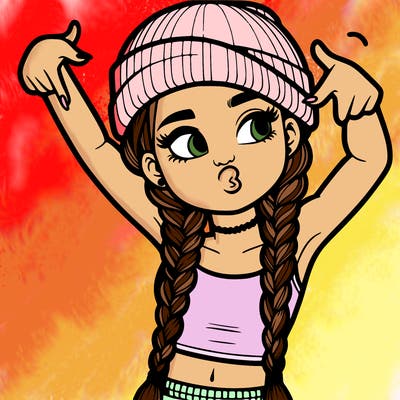 realistic teenage girl with braids and a beanie and crop top doing 🫶🏼