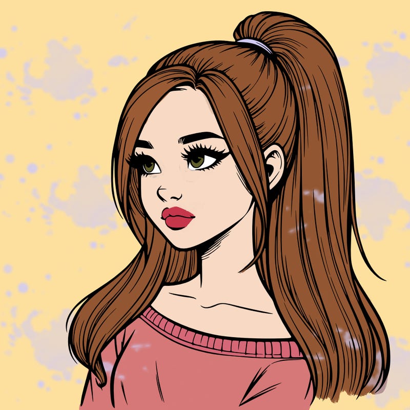 realistic girl with a high ponytail