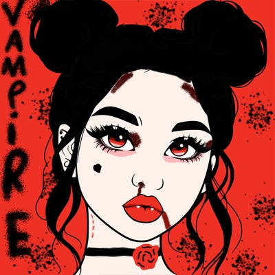 realistic girl with two buns on her hair and lips