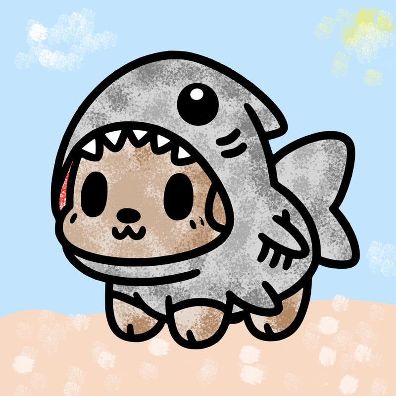 cute dog wearing a shark costume