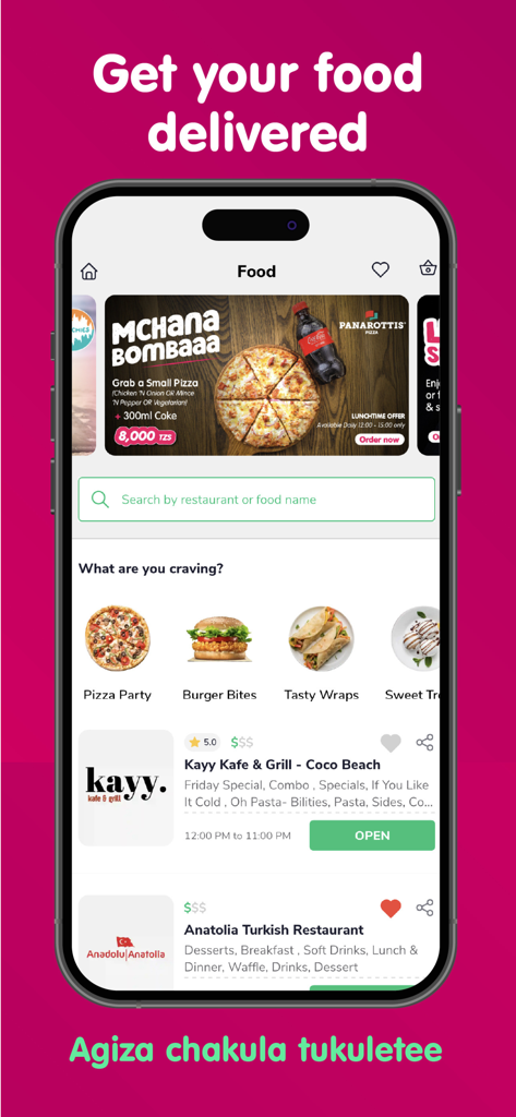duka.direct - duka.direct app interface showing food delivery options and restaurant listings