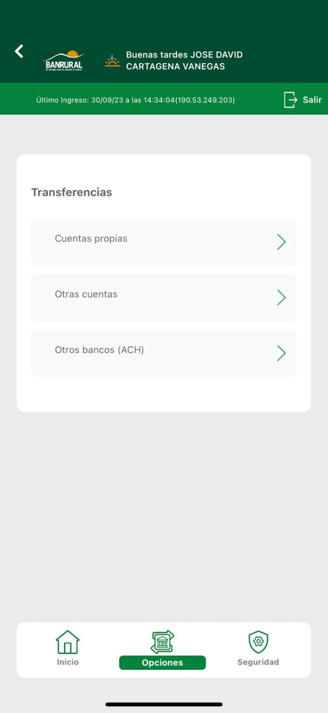 Banrural Móvil Honduras - Banrural Movil Honduras app interface for bank transfers between accounts