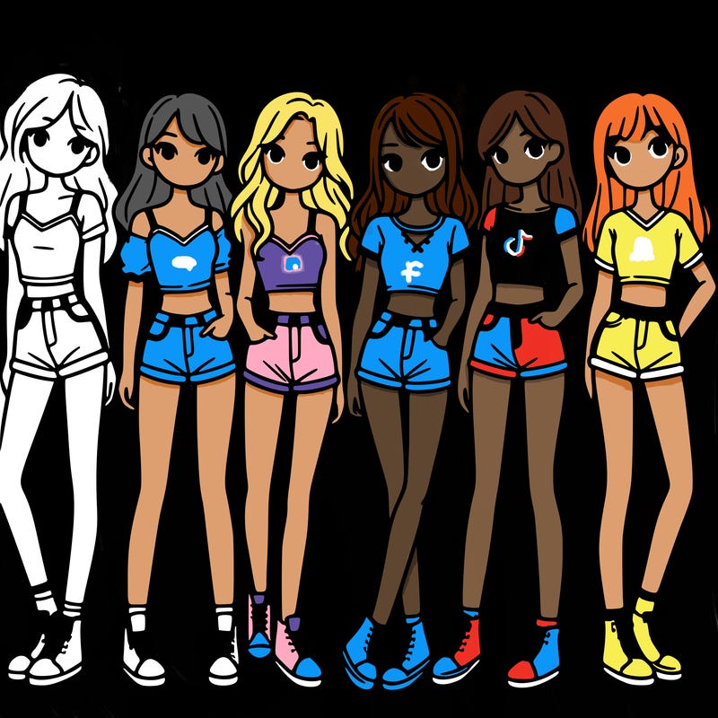 a group of girls wearing crop tops and shorts