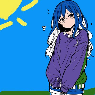 manga teen girl  in a sweater and baggy pants