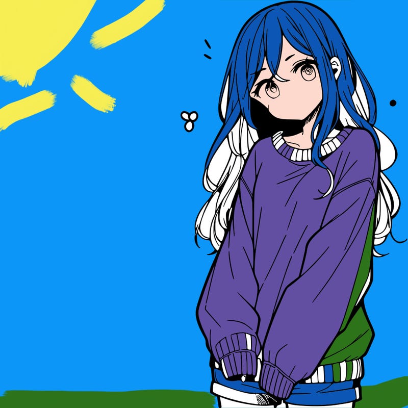 manga teen girl  in a sweater and baggy pants