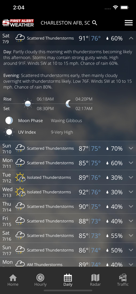 WCSC Live 5 Weather - Daily weather forecast for Charleston South Carolina in the WCSC Live 5 Weather app