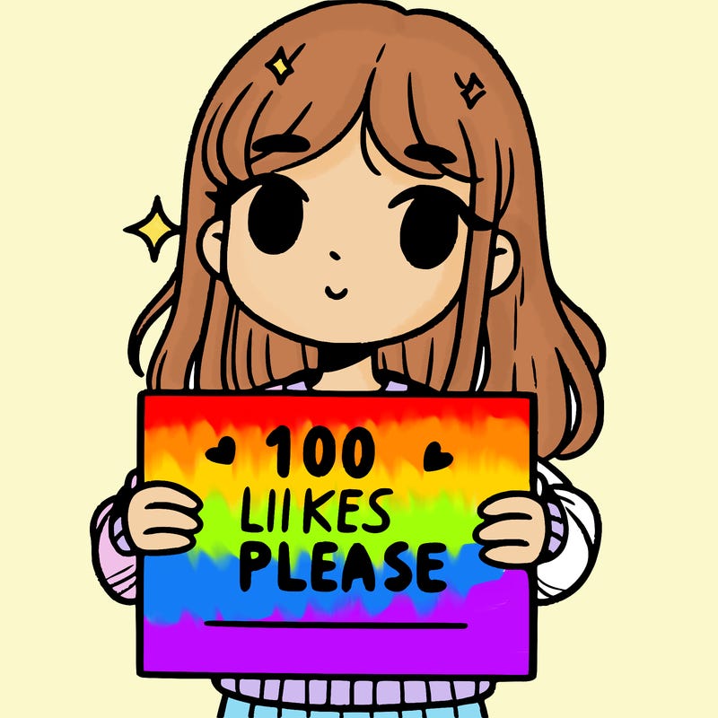 a girl holding up a sign saying 100 likes please