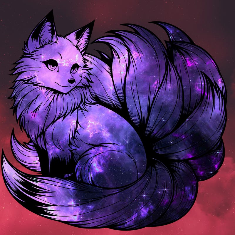 realistic detailed 9 tailed anime fox