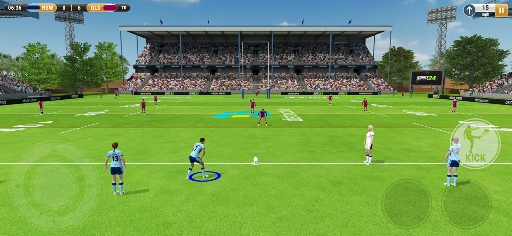 Rugby League 24 - Gameplay screenshot of Rugby League 24 showing an Origin Series match between NSW and QLD