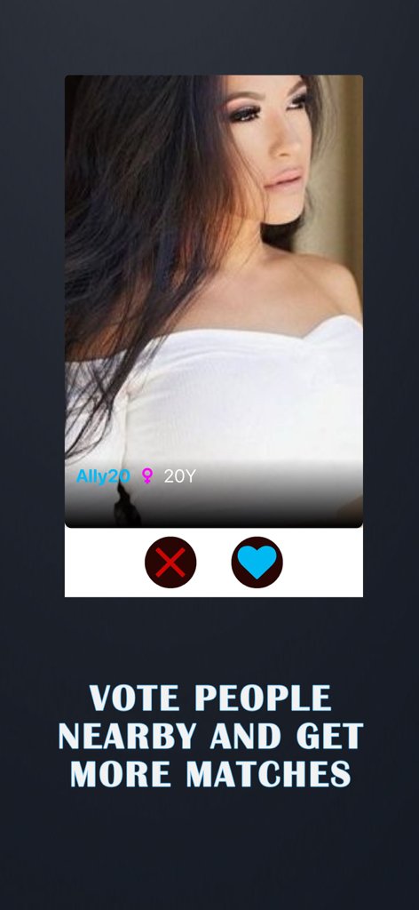Interfaz de la aplicación BeSecret para votar por personas cercanas y obtener coincidencias.