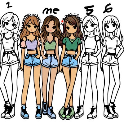 a group of girls wearing crop tops and shorts