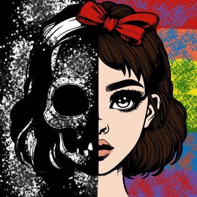 realistic girl with half skull mask