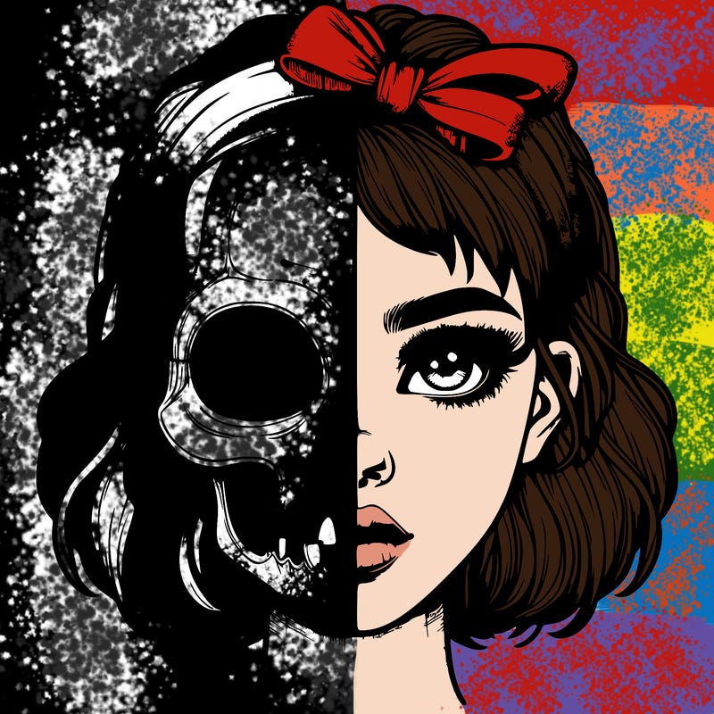 realistic girl with half skull mask