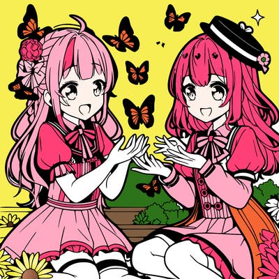 girls butterflies anime