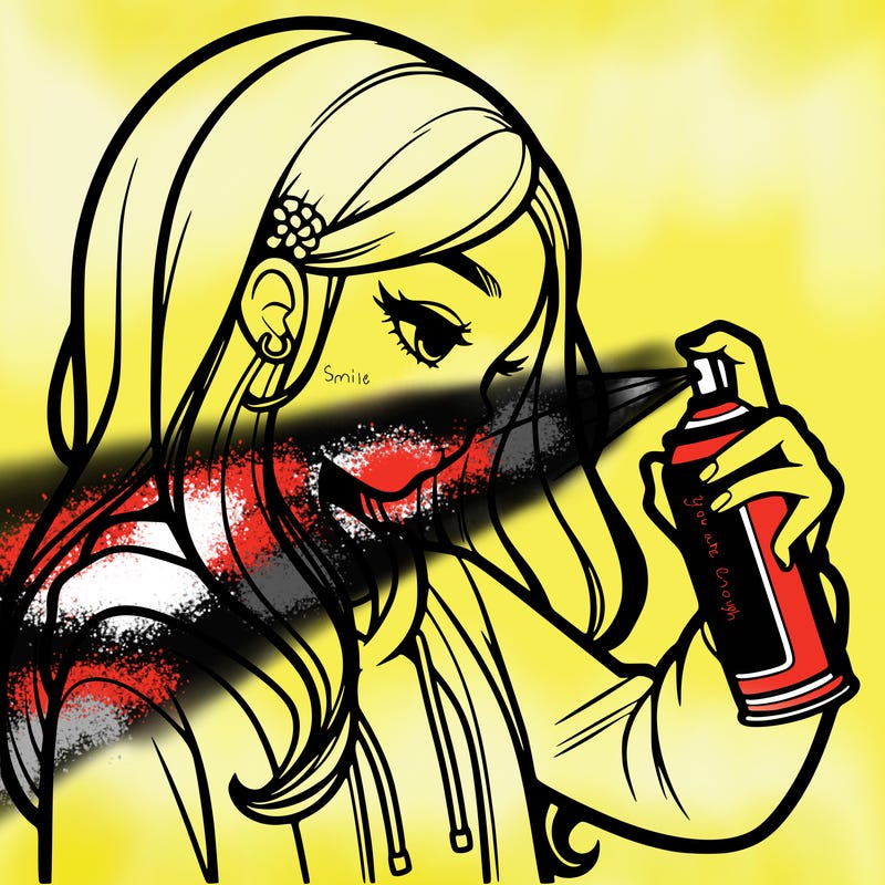 a realistic girl spray painting