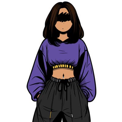 realistic girl faceless with baggy pants and a crop top