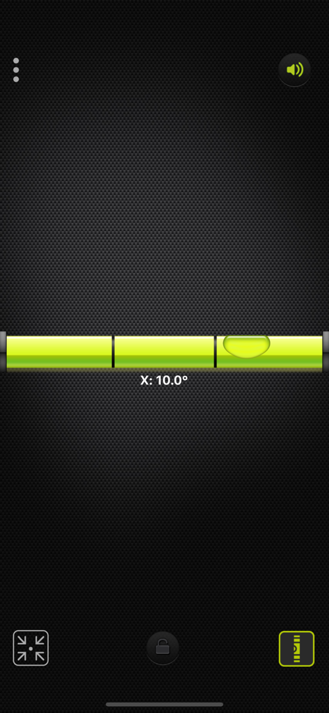 Pocket Bubble Level XXL app interface showing a horizontal spirit level and degree readout