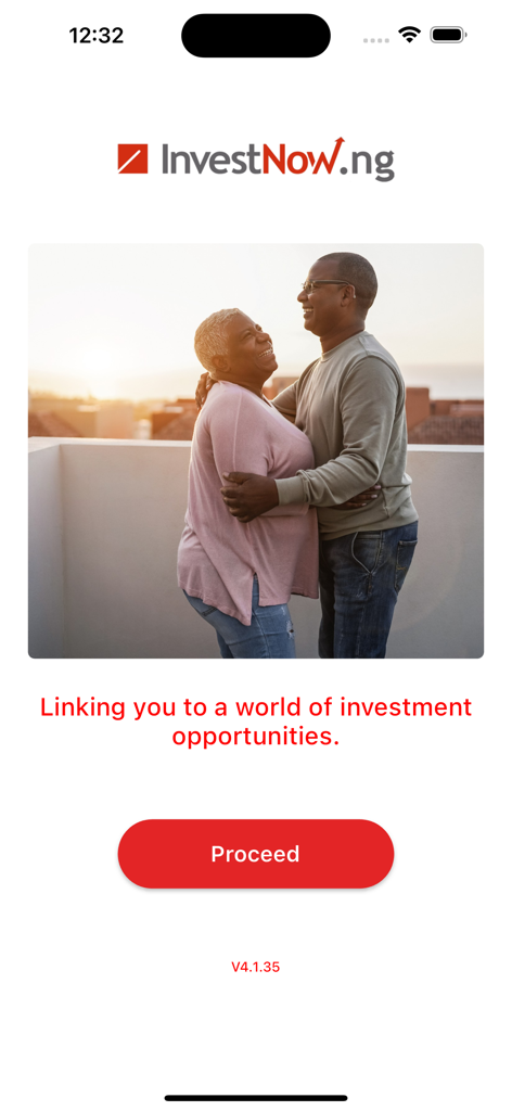 InvestNow - InvestNow app welcome screen featuring a smiling couple and an investment slogan