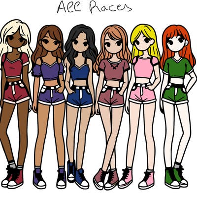 a group of girls wearing crop tops and shorts