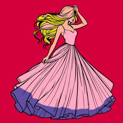 realistic woman with dress flowing in the wind