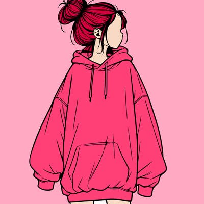realistic girl with a oversized sweatshirt on and a bun