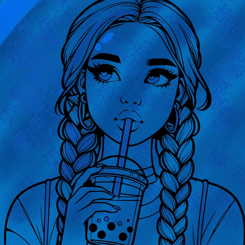 realistic girl with braided hair drinking boba
