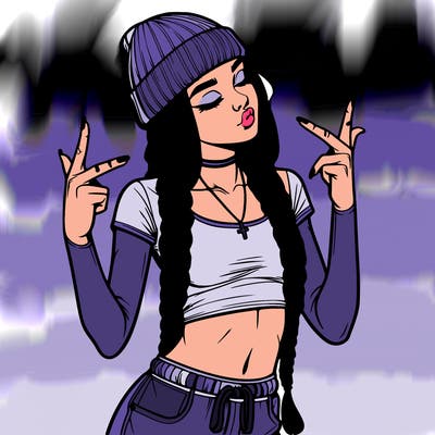 realistic teenage girl with braids and a beanie and crop top doing 🫶🏼