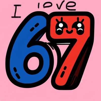 the numbers 67