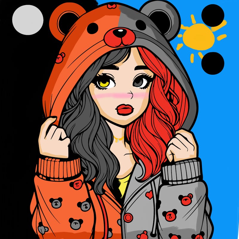 realistic girl in a animal pjs hoodie