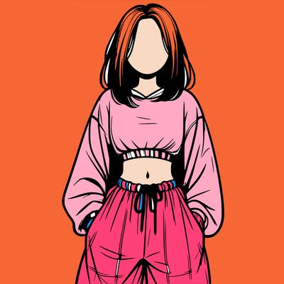 realistic girl faceless with baggy pants and a crop top