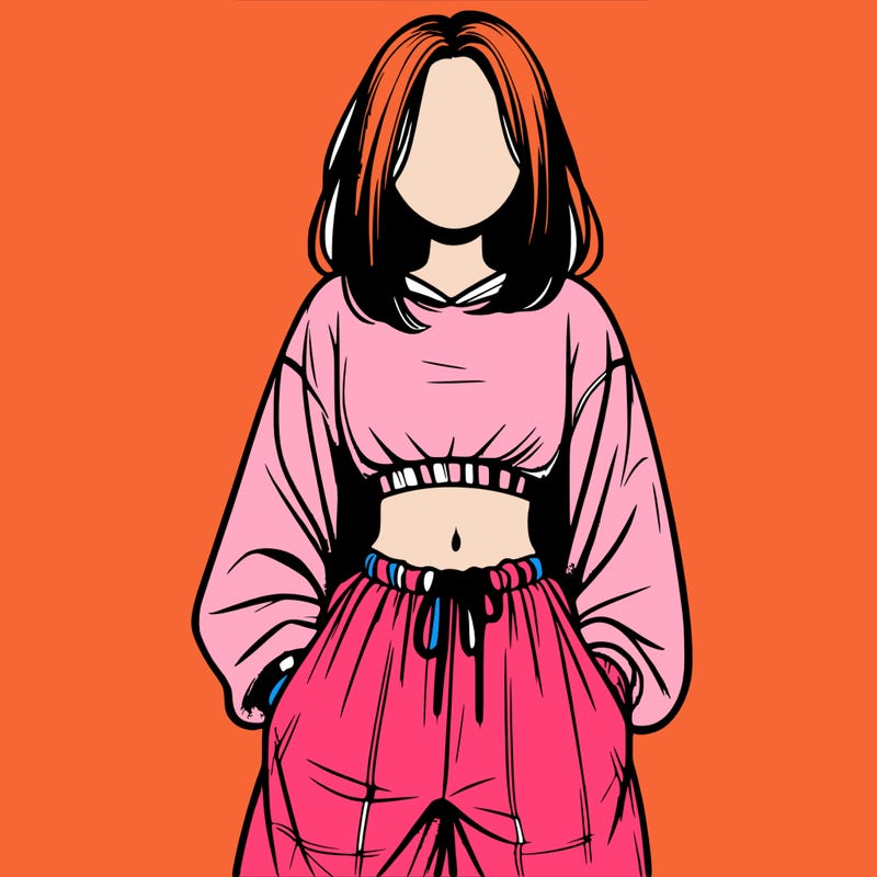 realistic girl faceless with baggy pants and a crop top
