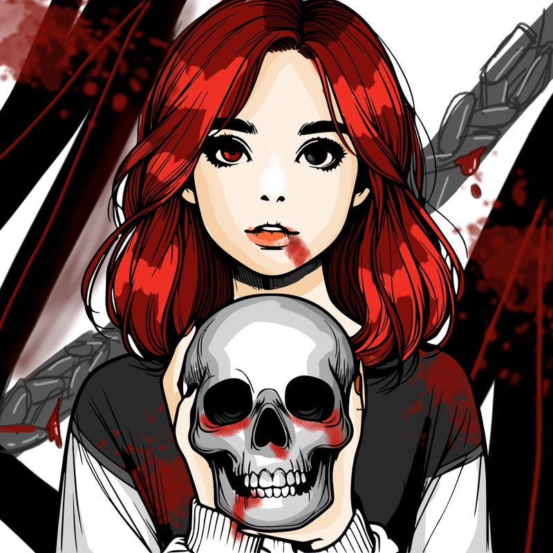 realistic girl holding a skull