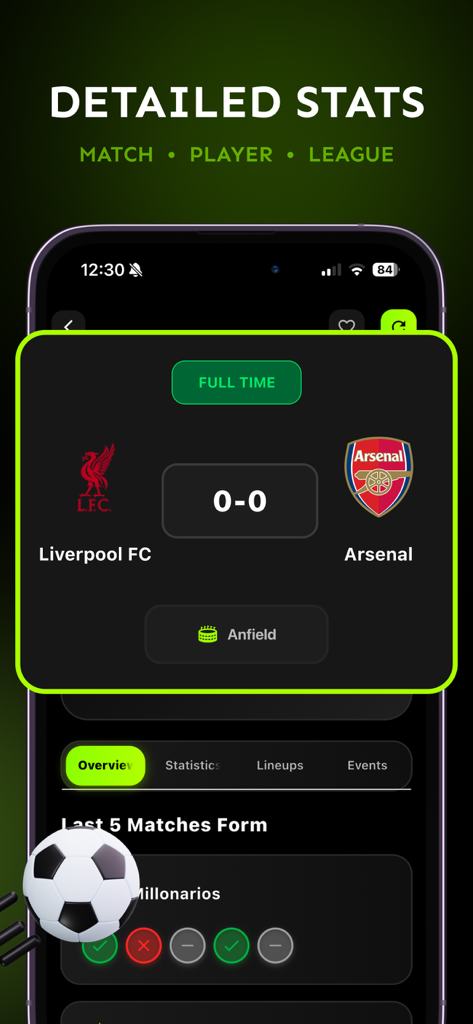 Football AI: Live Match Scores - Football AI app interface displaying detailed soccer match stats and scores