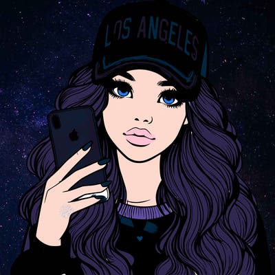 realistic beautiful girl wearing los ángeles cap holding an iphone