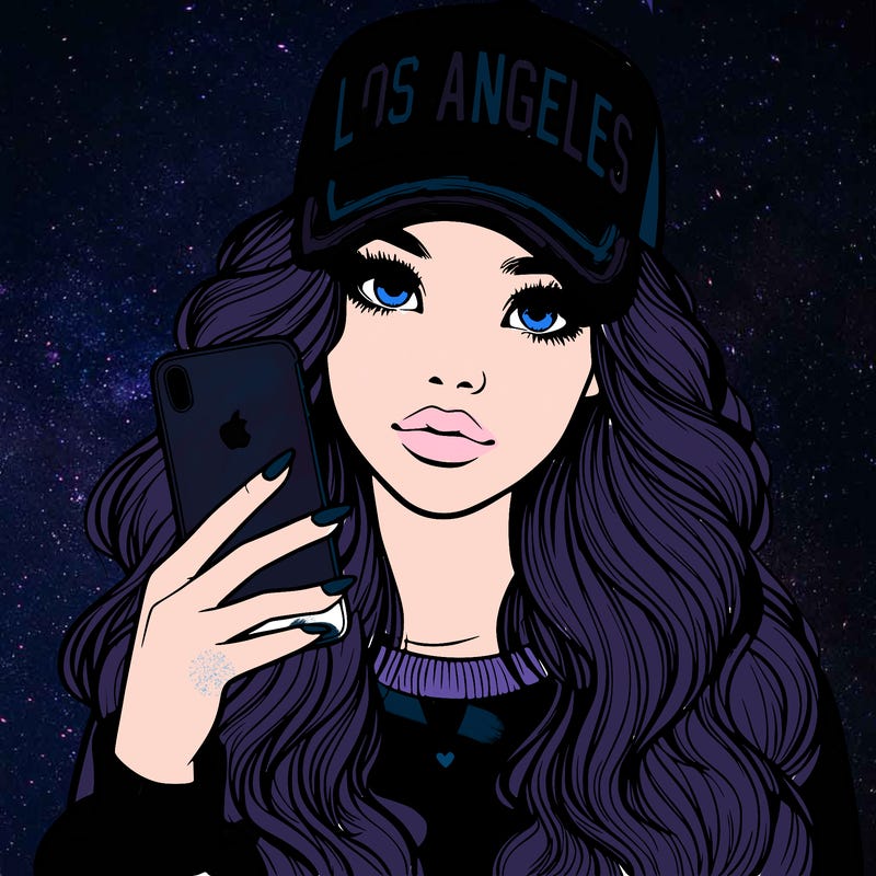 realistic beautiful girl wearing los ángeles cap holding an iphone