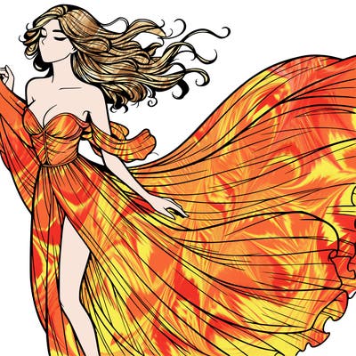 realistic woman in dress flowing the the wind