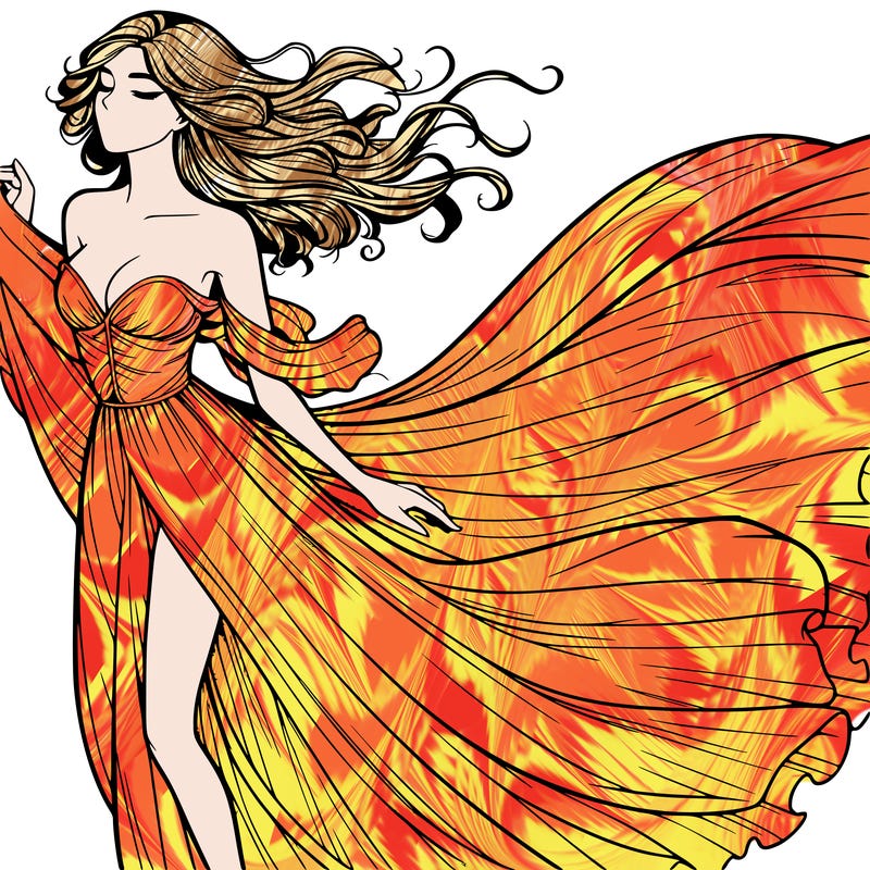 realistic woman in dress flowing the the wind