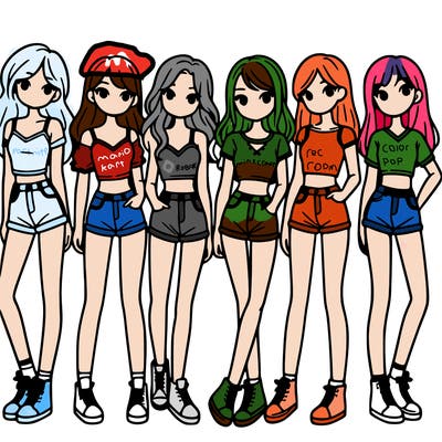 a group of girls wearing crop tops and shorts