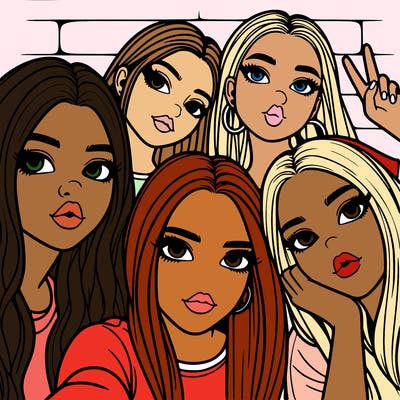 group of teen girls friends y2k up close in a selfie