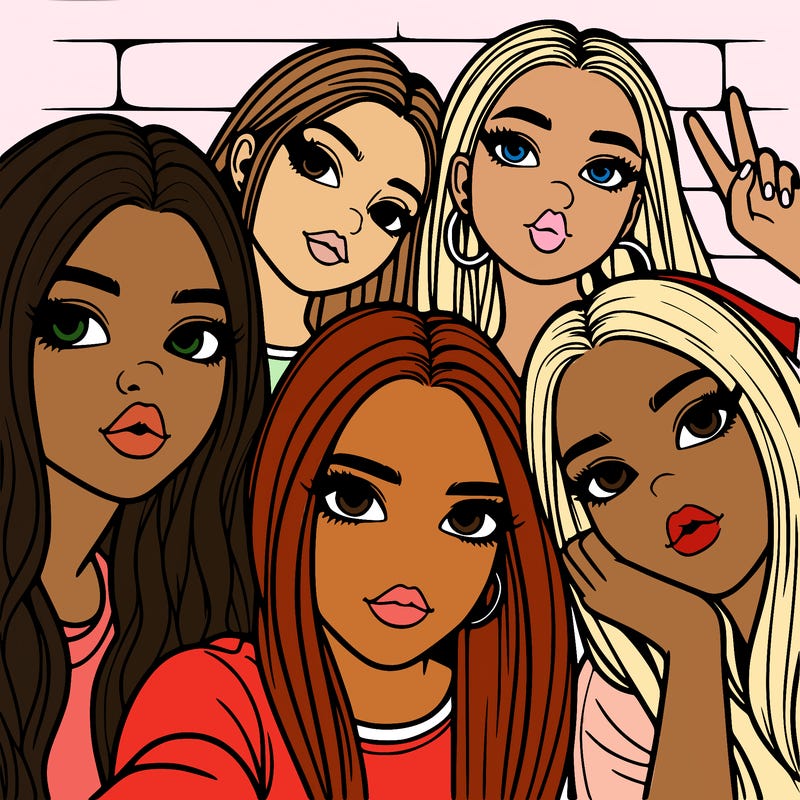 group of teen girls friends y2k up close in a selfie