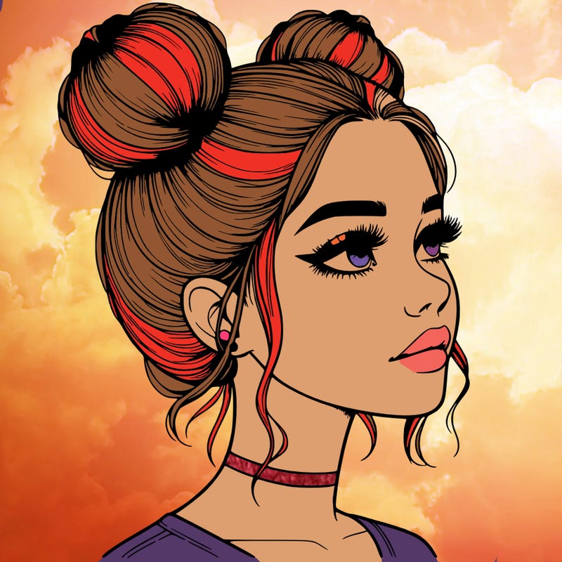 realistic girl with buns on the top of her head