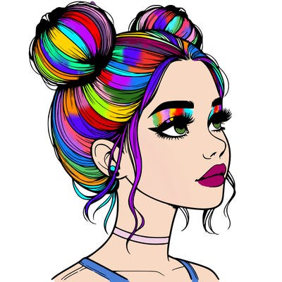 realistic girl with buns on the top of her head